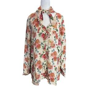 Tolani Collection Julie Scarf Tie Blouse Top Sand Floral Size Large NWT